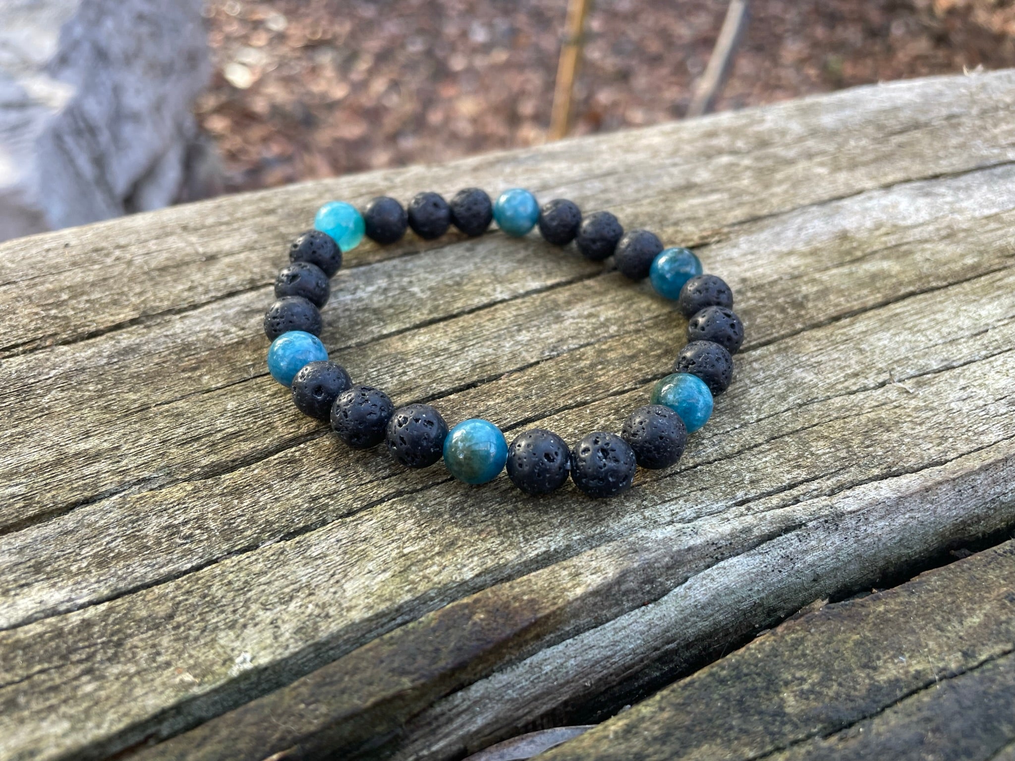 Bracelet élastique de Lithothérapie en Pierre de lave et Apatite