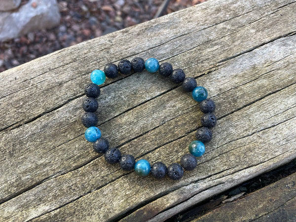 Bracelet élastique de Lithothérapie en Pierre de lave et Apatite