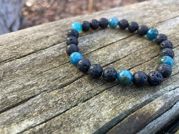 Bracelet élastique de Lithothérapie en Pierre de lave et Apatite