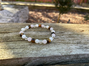 Bracelet élastique de Lithothérapie "Quatre Protections" Oeil de tigre, Quartz Rose, Pierre de lune et Cristal de Roche
