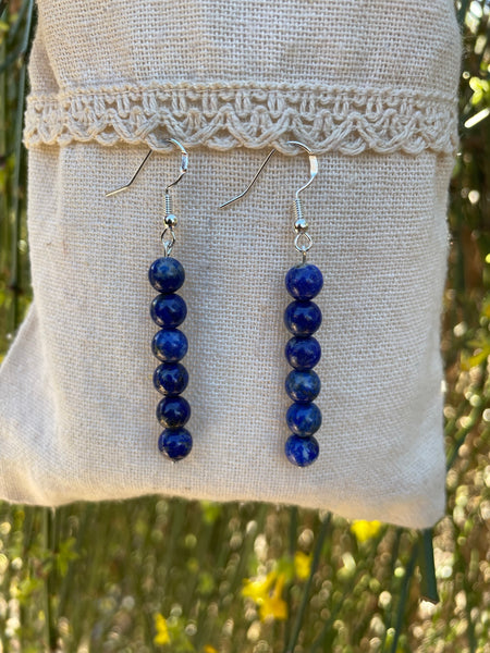 Boucles d'oreilles pendantes en Lapis Lazuli 6mm