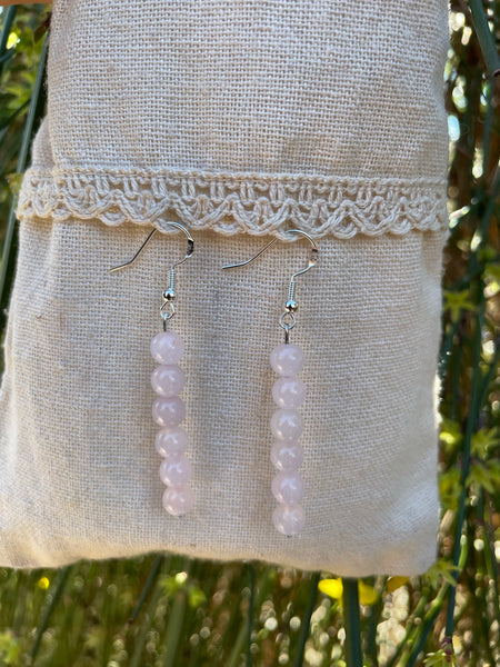 Boucles d'oreilles pendantes en Quartz Rose perles 6mm