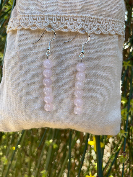 Boucles d'oreilles pendantes en Quartz Rose perles 6mm