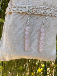 Boucles d'oreilles pendantes en Quartz Rose perles 6mm