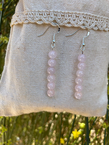 Boucles d'oreilles pendantes en Quartz Rose perles 6mm