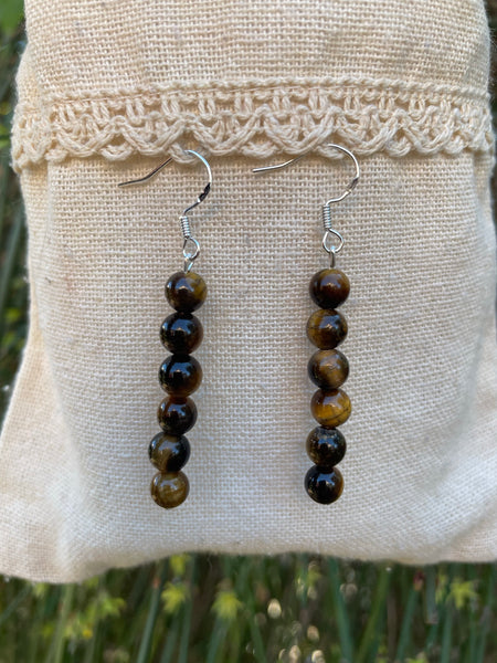 Boucles d'oreilles pendantes en Oeil de tigre naturel perles 6mm