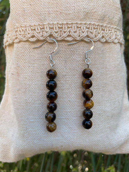Boucles d'oreilles pendantes en Oeil de tigre naturel perles 6mm