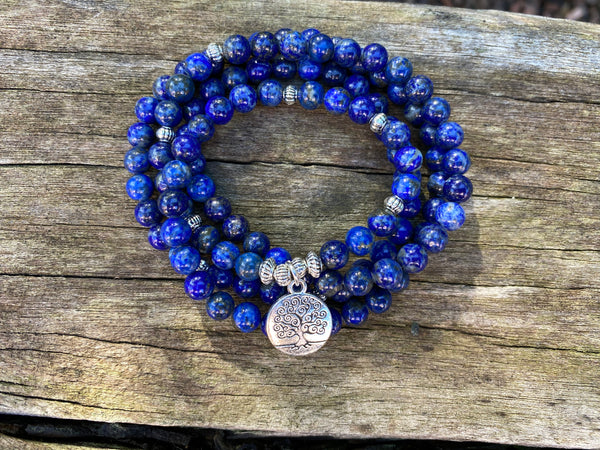 Bracelet Mala tibétain en Lapis Lazuli et breloque arbre de vie