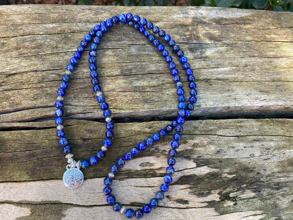 Bracelet Mala tibétain en Lapis Lazuli et breloque arbre de vie