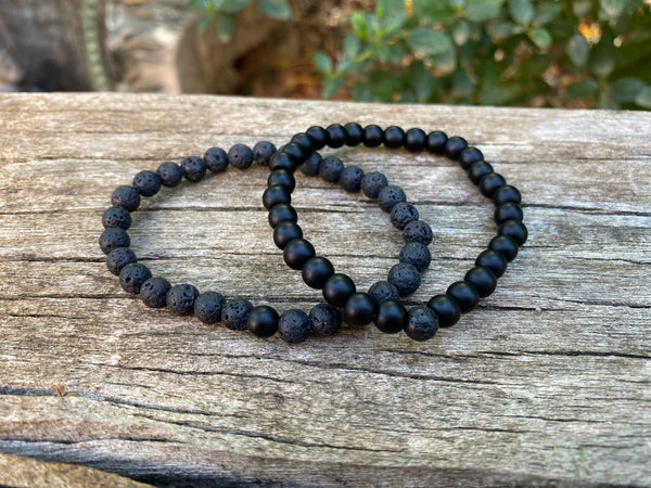 Bracelets élastiques de distance, de couple en Pierre de lave et Agate Noire