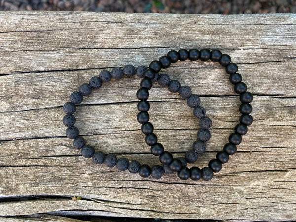 Bracelets élastiques de distance, de couple en Pierre de lave et Agate Noire