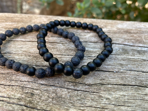 Bracelets élastiques de distance, de couple en Pierre de lave et Agate Noire