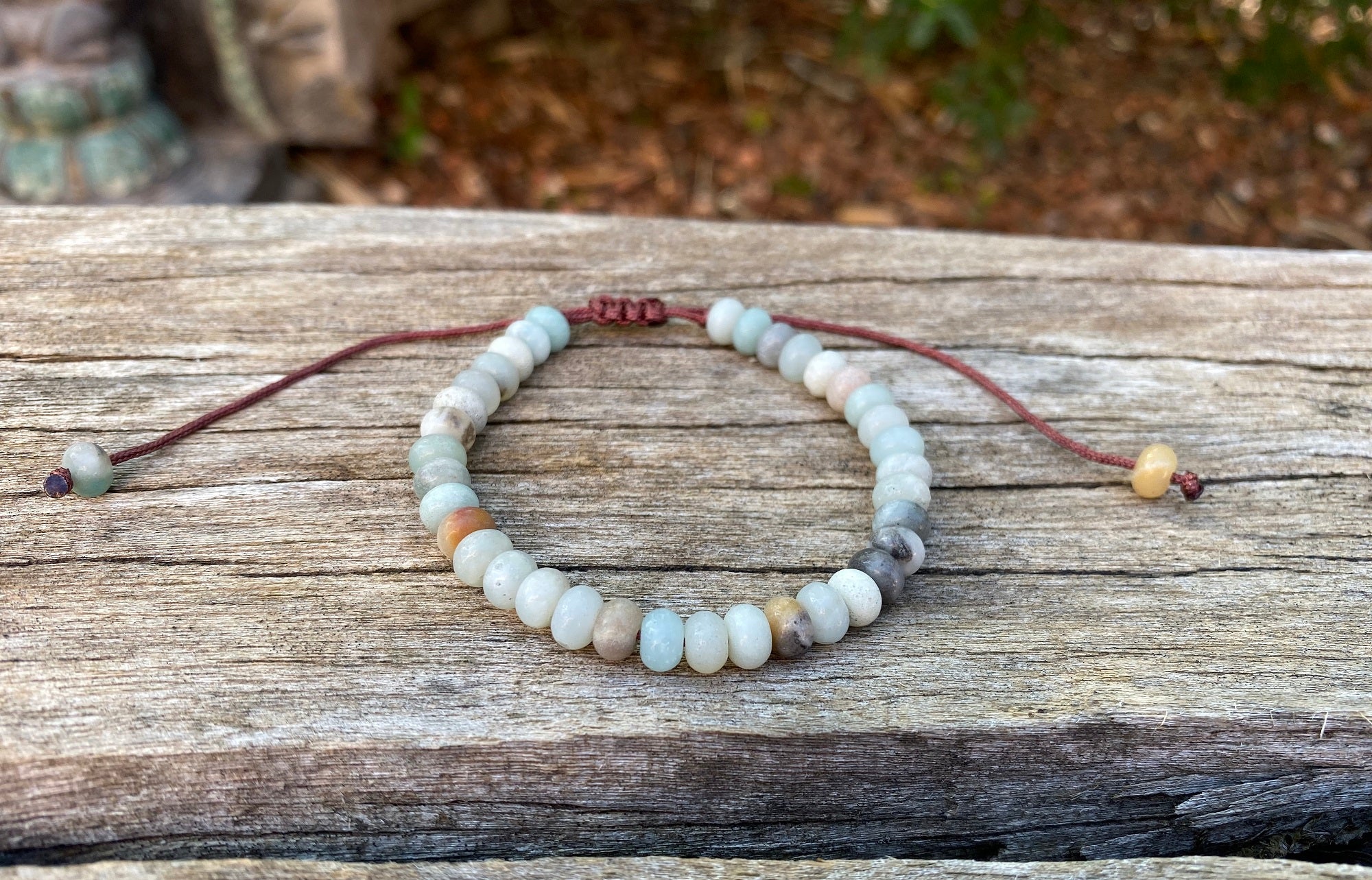 Bracelet Shamballa ajustable, perles en Amazonite naturelle