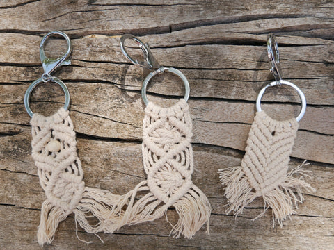Porte-clés ou bijoux de sac à main en coton macramé beige, cadeau déménagement