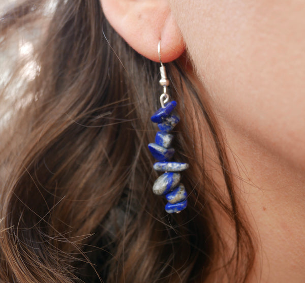 Boucles d'oreilles pendantes en Lapis Lazuli naturel