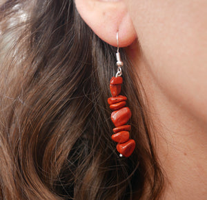 Boucles d'oreilles pendantes en Jaspe Rouge naturel