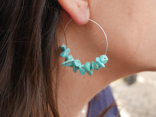 Boucles d'oreilles créoles en Howlite Turquoise