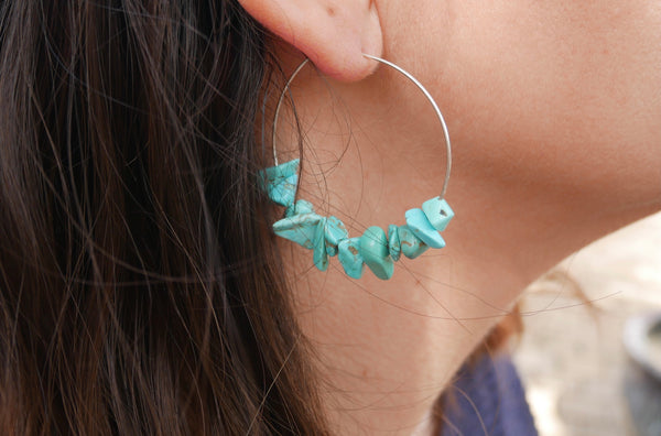 Boucles d'oreilles créoles en Howlite Turquoise
