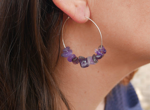 Boucles d'oreilles créoles en Améthyste naturelle