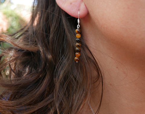 Boucles d'oreilles pendantes en Oeil de tigre naturel