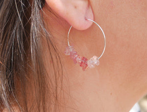 Boucles d'oreilles créoles en Quartz Fraise, perles chips