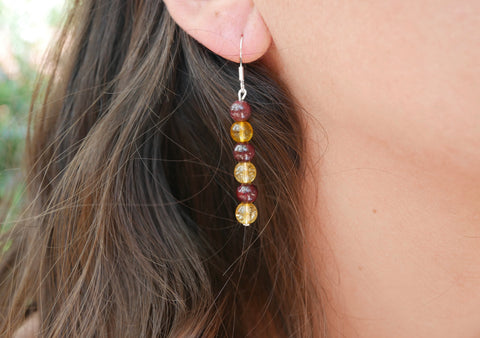 Boucles d'oreilles pendantes en Citrine et Grenat