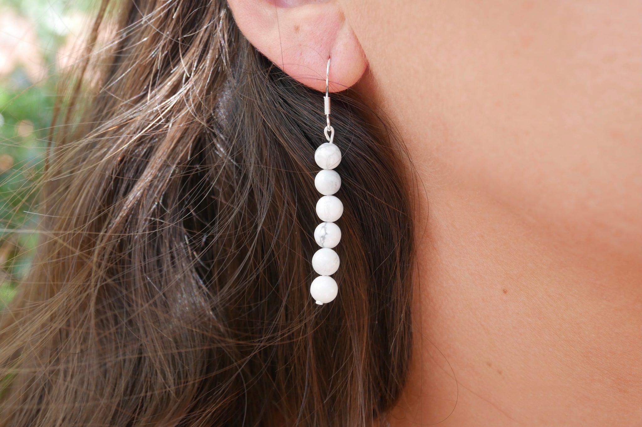 Boucles d'oreilles pendantes en Howlite naturelle