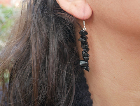 Boucles d'oreilles pendantes en Obsidienne