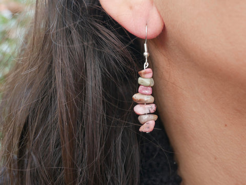 Boucles d'oreilles pendantes en Rhodonite, perles chips