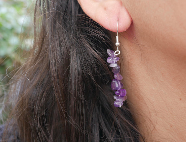 Boucles d'oreilles pendantes en Améthyste naturelle