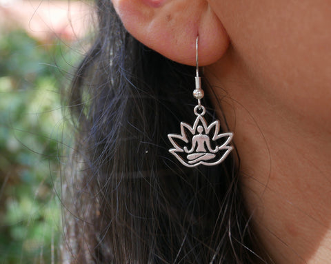Boucles d'oreilles pendantes breloque Lotus Bouddha