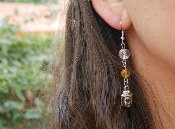 Boucles en Citrine et Cristal de roche avec une breloque Bouddha