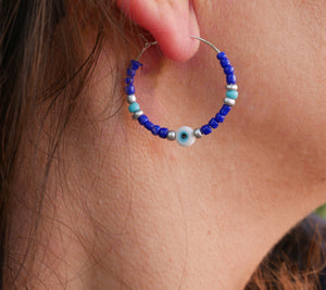 Boucles d'oreilles créoles en perles et Oeil Nazar Boncuk