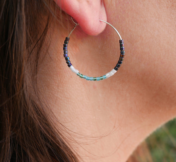 Boucles d'oreilles créoles en perles Miyuki