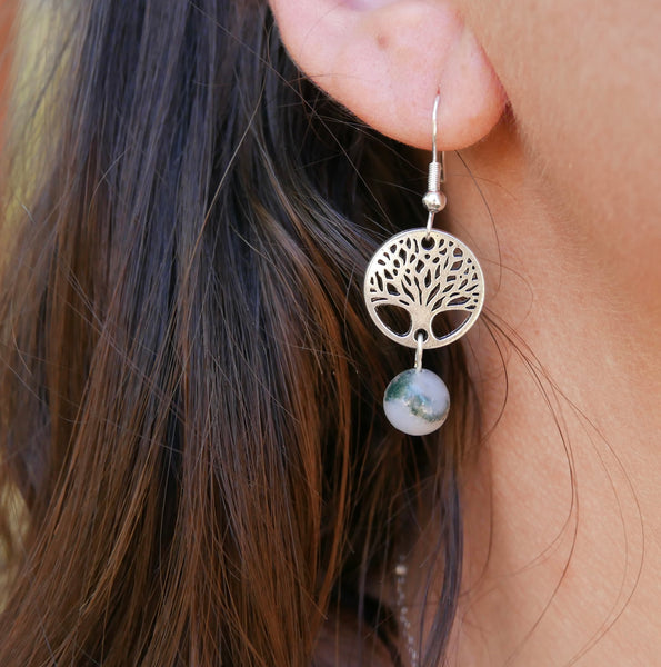 Boucles d'oreilles arbre de vie en pierres naturelles
