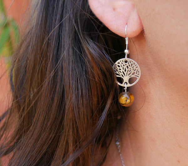 Boucles d'oreilles arbre de vie en pierres naturelles