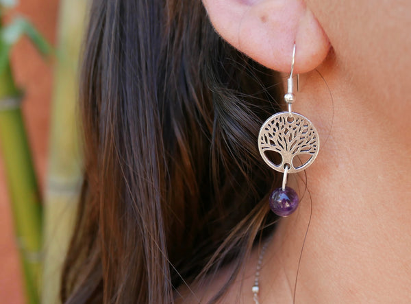 Boucles d'oreilles arbre de vie en pierres naturelles