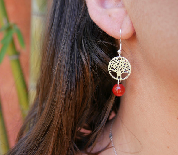 Boucles d'oreilles arbre de vie en pierres naturelles