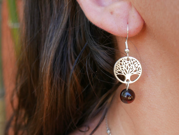 Boucles d'oreilles arbre de vie en pierres naturelles