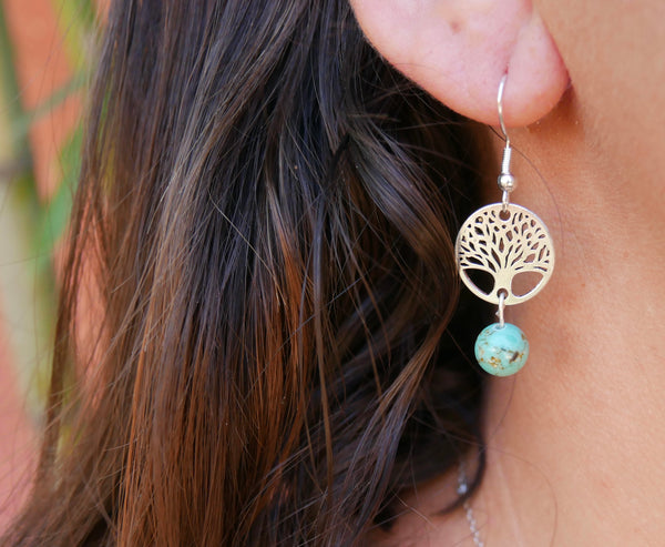 Boucles d'oreilles arbre de vie en pierres naturelles