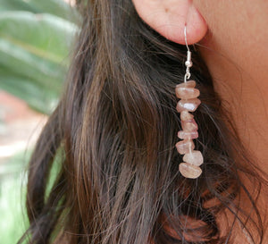 Boucles d'oreilles pendantes en Quartz Fraise, perles chips