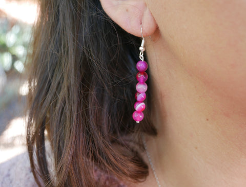 Boucles d'oreilles pendantes en Agate rose