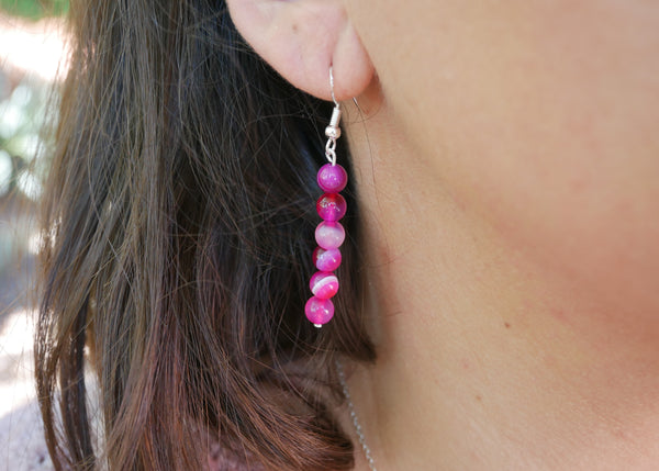 Boucles d'oreilles pendantes en Agate rose