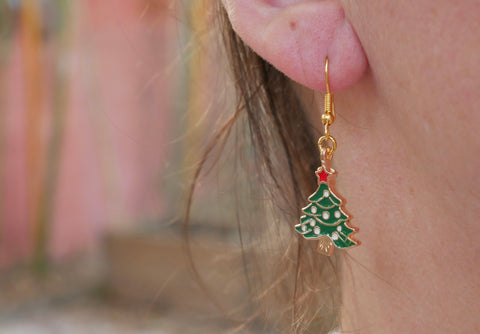 Boucles d'oreilles pendantes forme Sapin de Noël