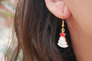 Boucles d'oreilles pendantes forme Sapin de Noël blanc