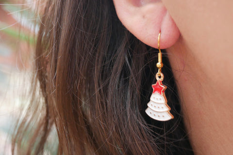 Boucles d'oreilles pendantes forme Sapin de Noël blanc