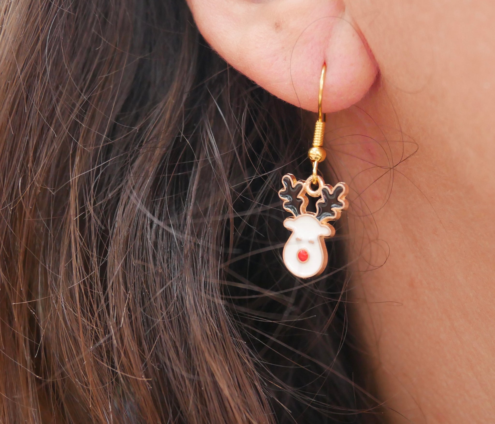 Boucles D'oreilles Pendantes Noël - Modèle Renne, étoile, Nœud Asymétrique - Clip Sans Perçage - Alliage - 3