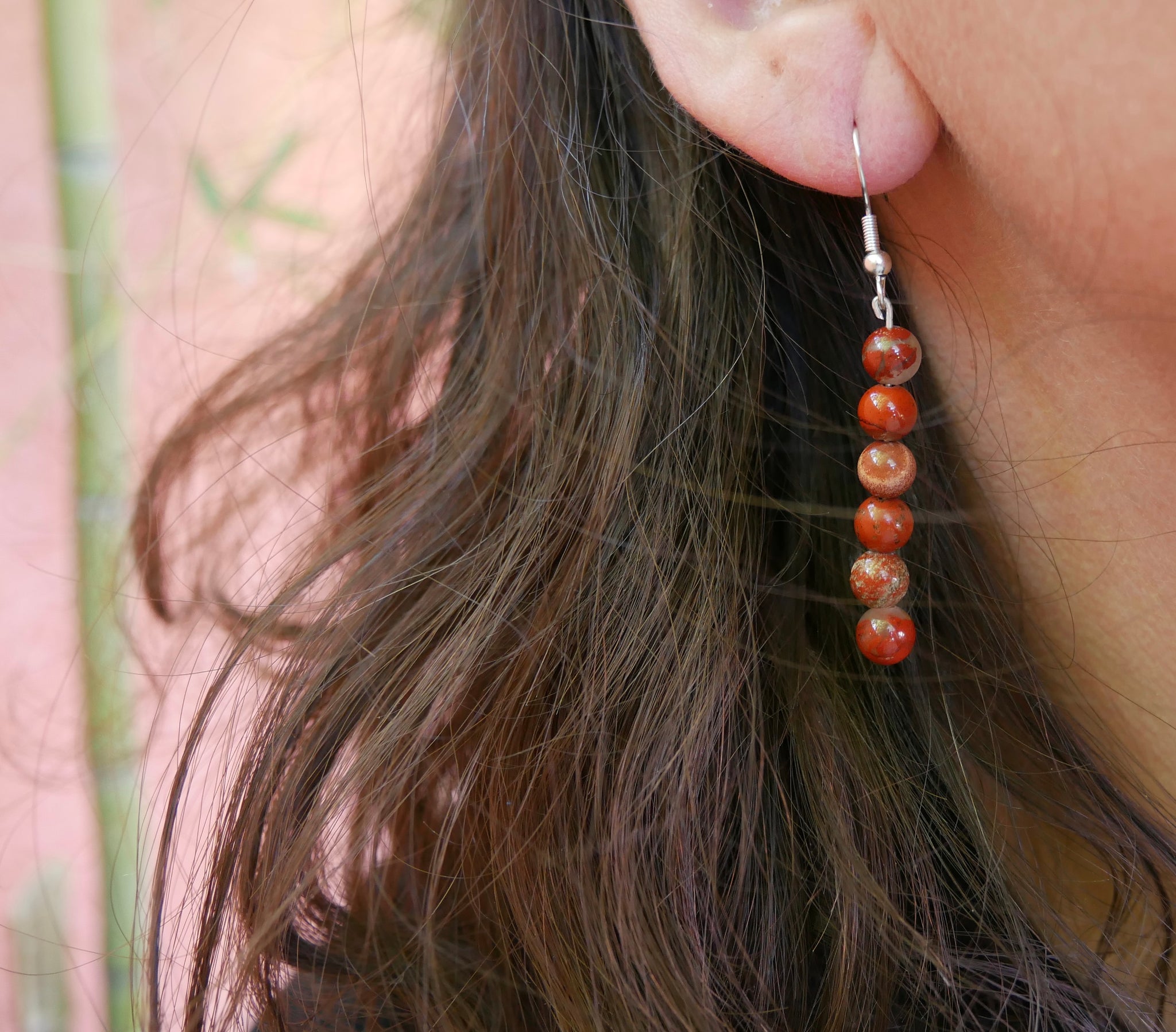 Boucles d'oreilles pendantes en Jaspe bréchique