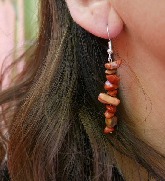 Boucles d'oreilles pendantes en Jaspe bréchique, perles forme chips