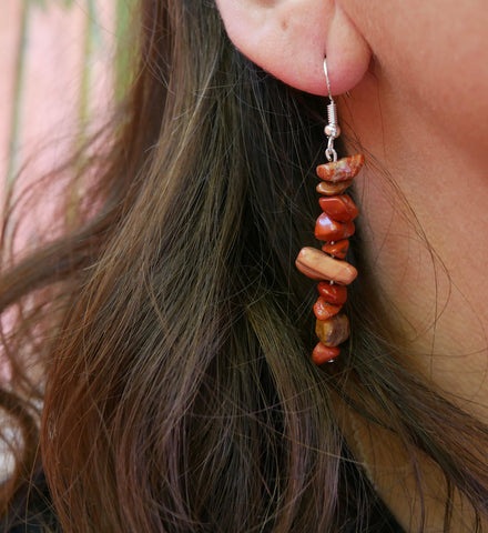 Boucles d'oreilles pendantes en Jaspe bréchique, perles forme chips
